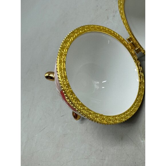Decorative Porcelain Egg Jewelry trinket Box With Floral Design & Gold Accents - Picture 11 of 11